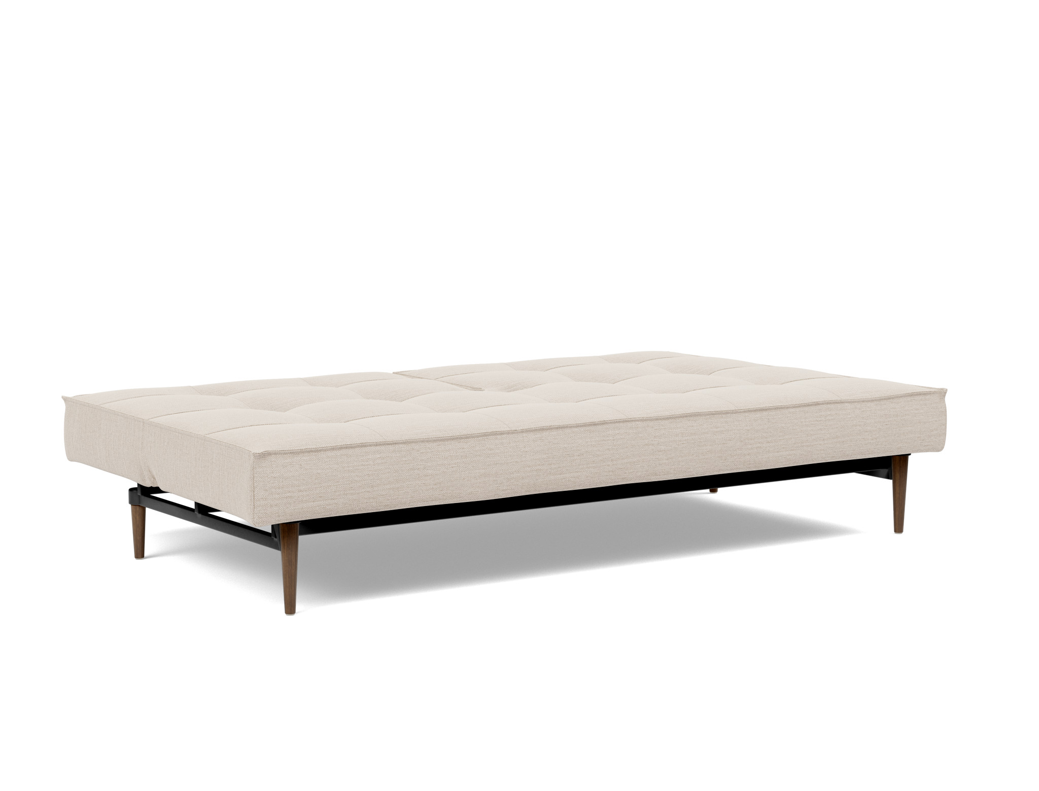 Schlafsofa Splitback Webstoff Blida 612-Sand-Grey Beine Styletto Eiche dunkel