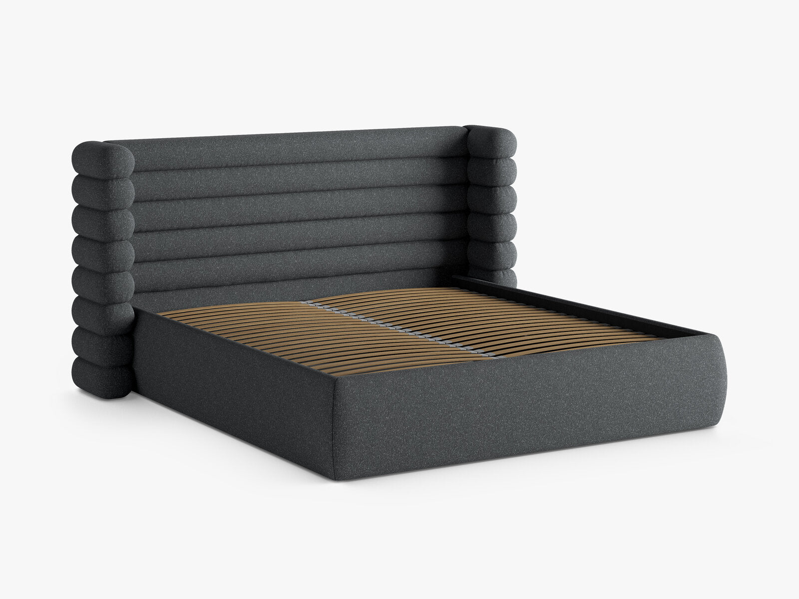 Micadoni Stauraumbett mit Kopfteil Mount Strukturierter Stoff Puente Dunkelgrau Melange 140x200