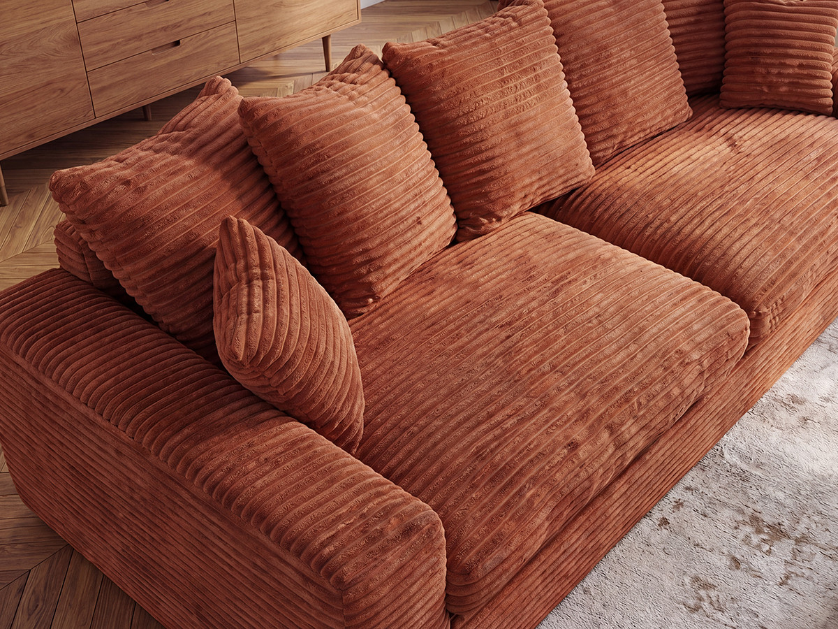 Bobochic Nevada Sofa 3-Sitzer 260 × 97 cm Breitcord weich Orange