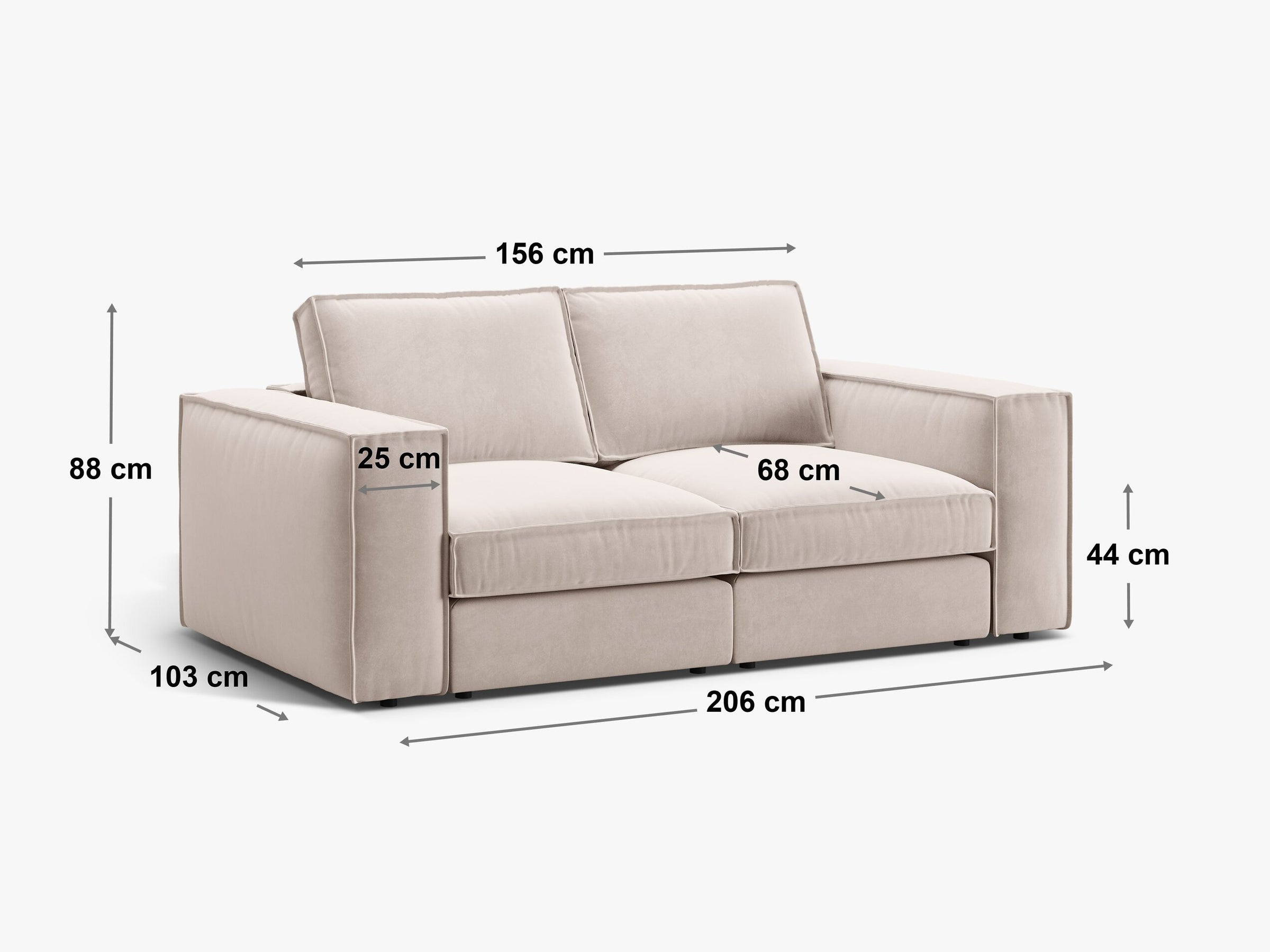 Micadoni modulares Sofa Pola 2-Sitzer Strukturierter Stoff Babel Hellbraun