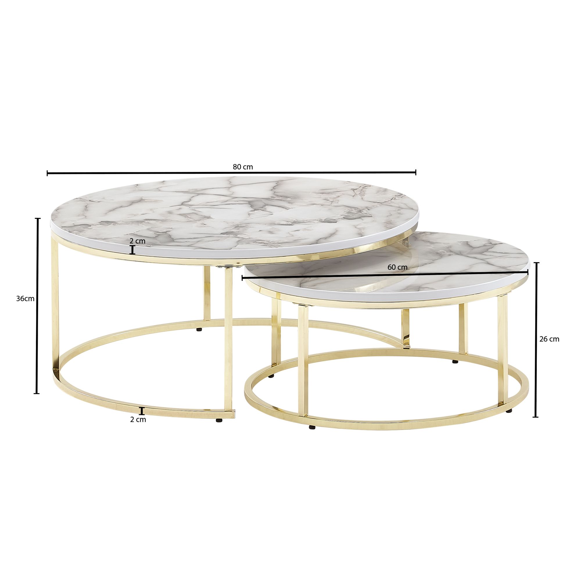 Satztisch 2er-Set Kaldakinn Marmoroptik Gold Ø 80 cm