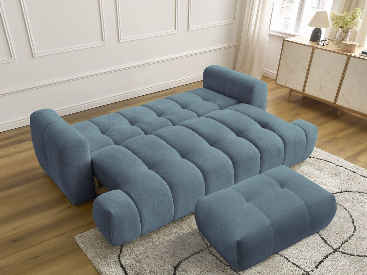 Bobochic Fuji Schlafsofa 3-Sitzer mit Bettkasten und Pouf Stoff Hellblau