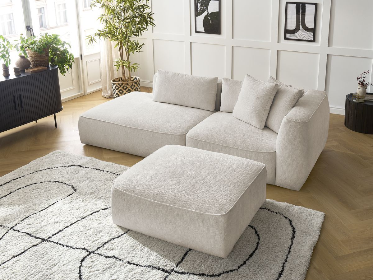 Bobochic Leopold Sofa 4-Sitzer mit Pouf Strukturstoff Beige Armlehne rechts