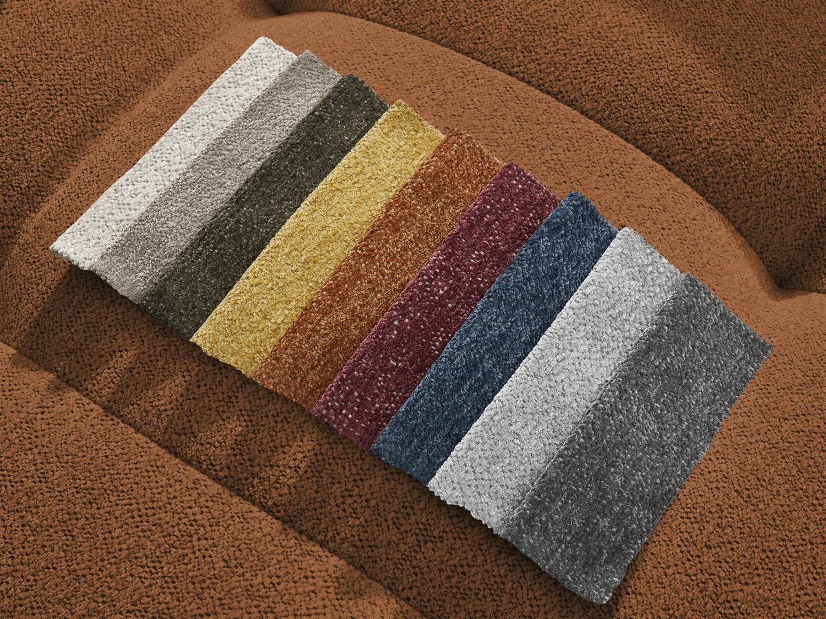 Bobochic Roxelane Ecksofa mit Schlaffunktion und Bettkasten und Pouf 258 × 150 cm Melange-Stoff Orange Ecke rechts