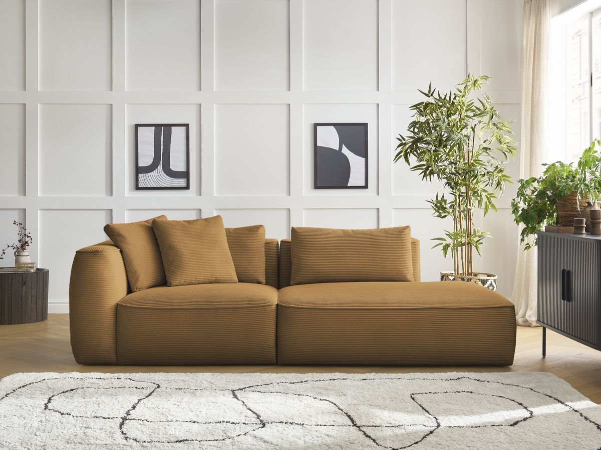 Bobochic Leopold Sofa 3-Sitzer Cordsamt Gelb Armlehne links