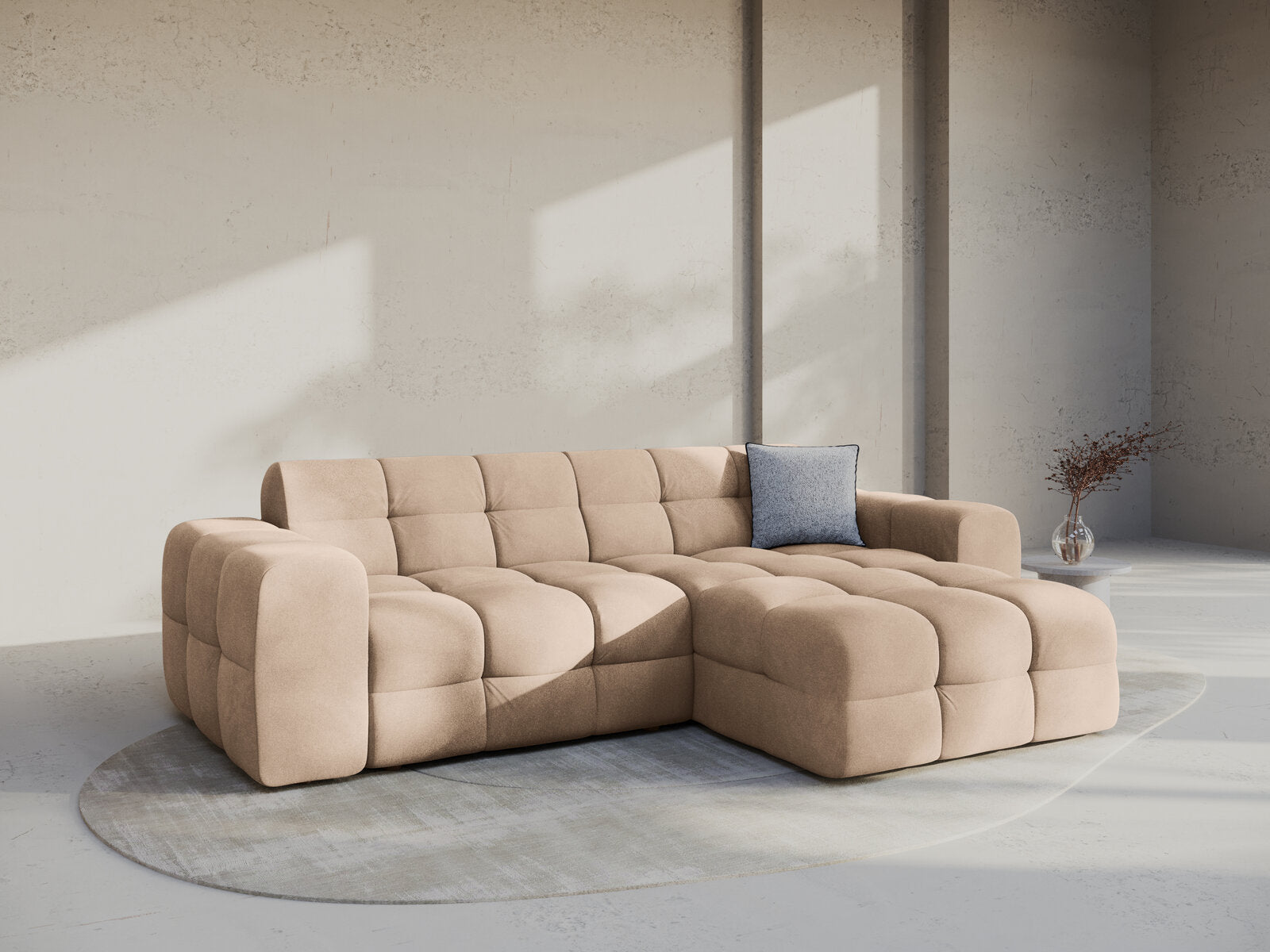 Micadoni Ecksofa Kendal 4-Sitzer Rechts Samt Mandel Beige
