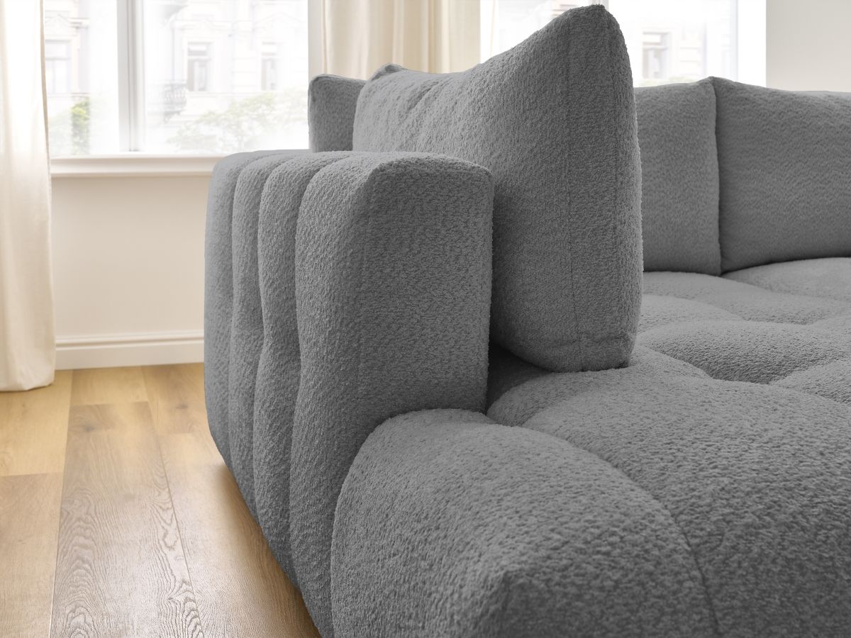 Bobochic Fuji Ecksofa mit Schlaffunktion und Bettkasten 282 × 204 cm Bouclé-Stoff Dunkelgrau Ecke links