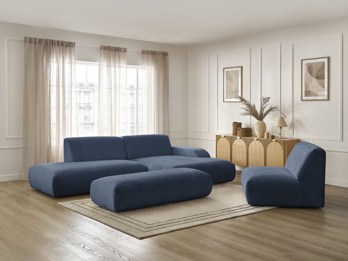 Bobochic Sirius Ecksofa mit Pouf 405 × 170 cm Strukturstoff Dunkelblau Ecke rechts