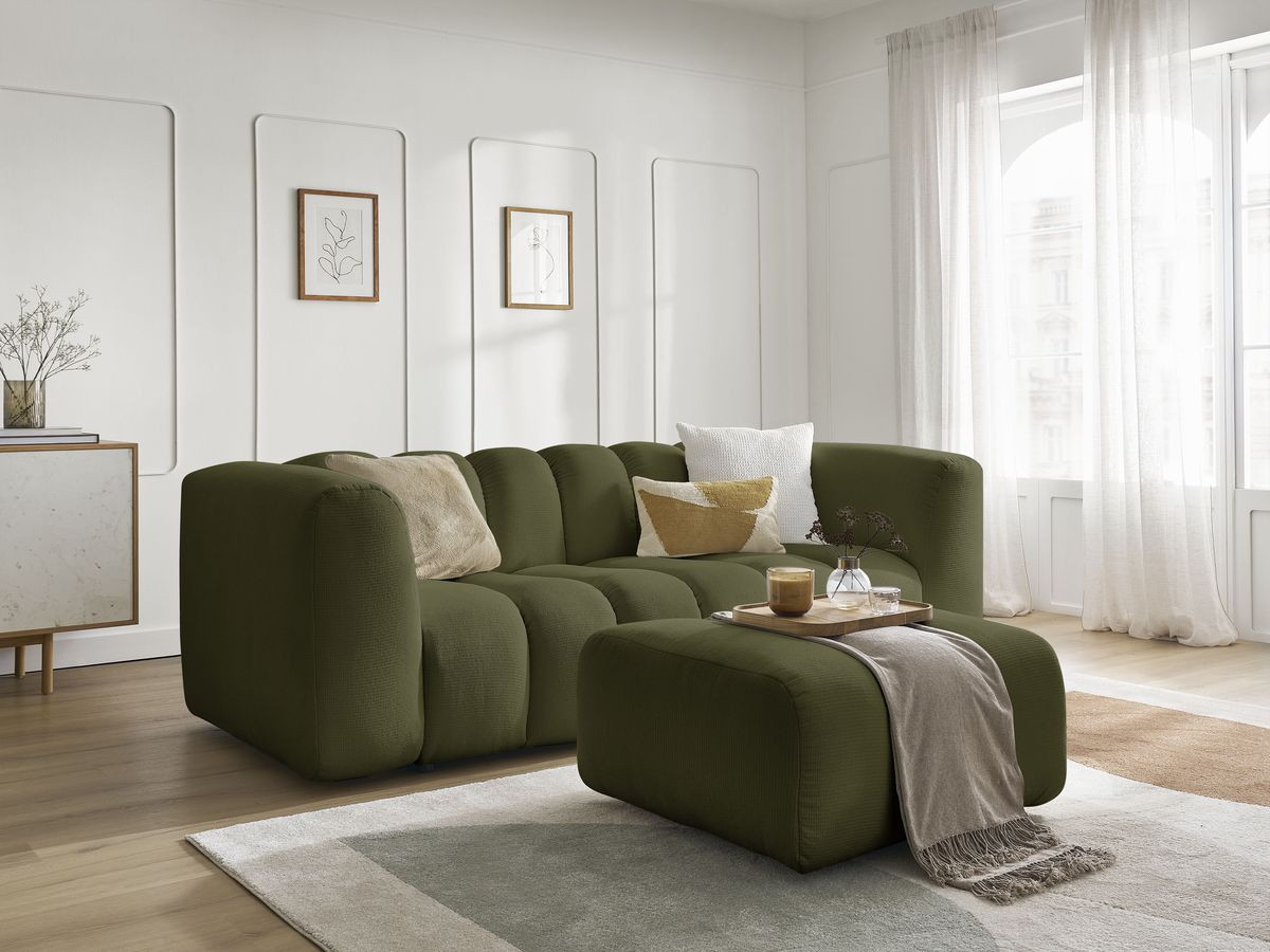 Bobochic Talia Sofa 3-Sitzer mit Pouf Melange-Stoff Grün