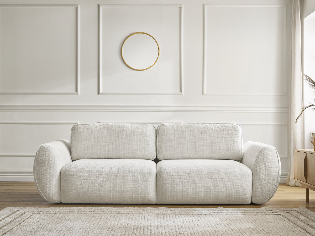 Bobochic Denise Schlafsofa 3-Sitzer mit Bettkasten Strukturstoff Weiß
