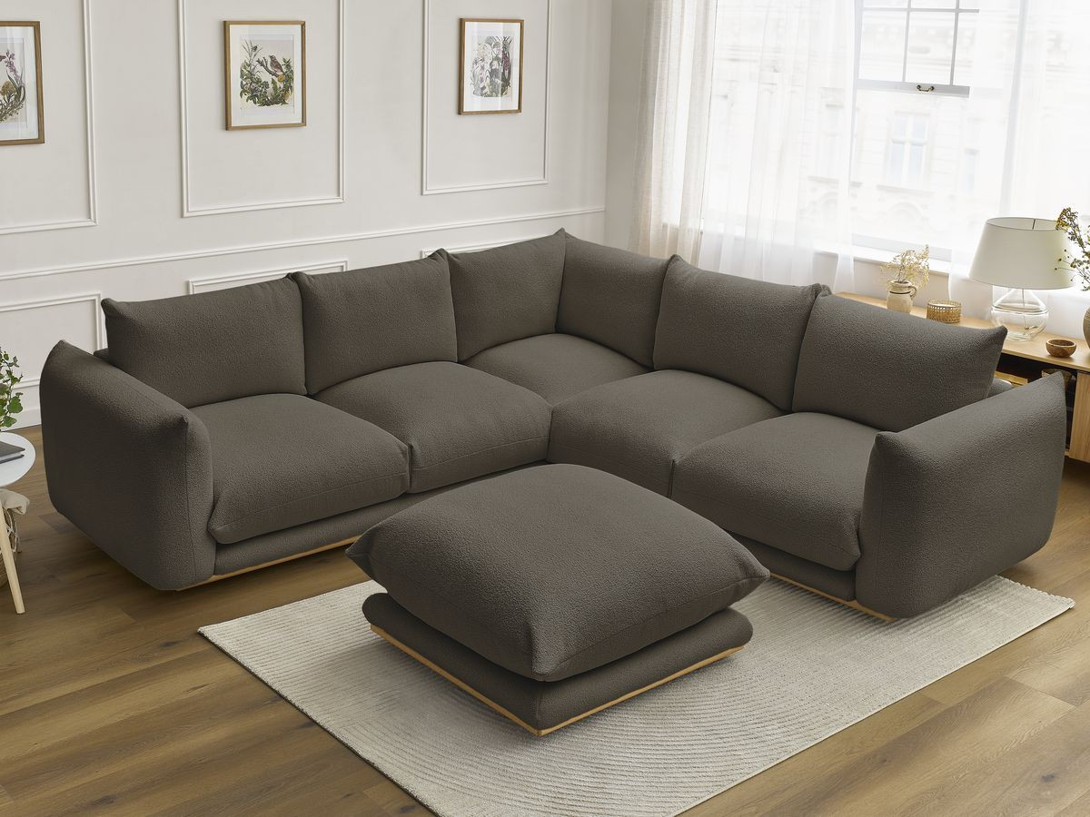 Bobochic Ernest Ecksofa mit Pouf Bouclé-Stoff Braun