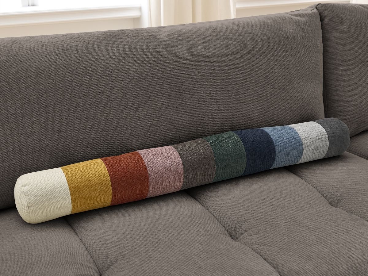Bobochic Fuji Ecksofa mit Schlaffunktion und Bettkasten und Pouf 282 × 204 cm Stoff Taupe Ecke rechts
