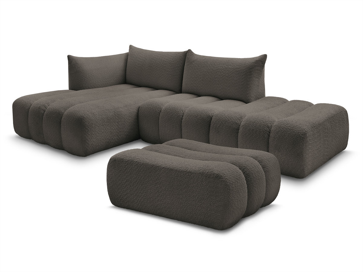 Bobochic Azra Ecksofa mit Pouf 319 × 178 cm Bouclé-Stoff Braun Ecke links