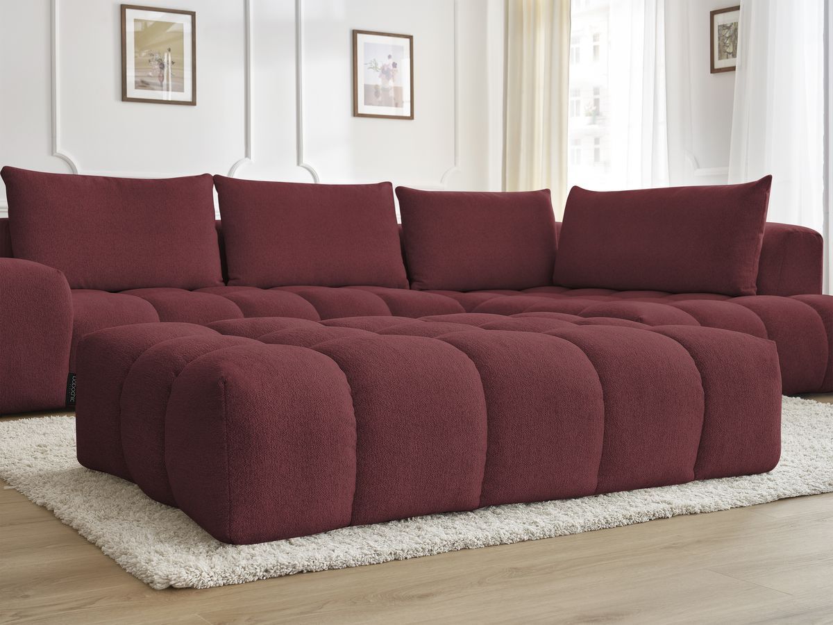Bobochic Everest Ecksofa mit Schlaffunktion und Pouf, 4 Kissen Melange-Stoff Rot Ecke rechts