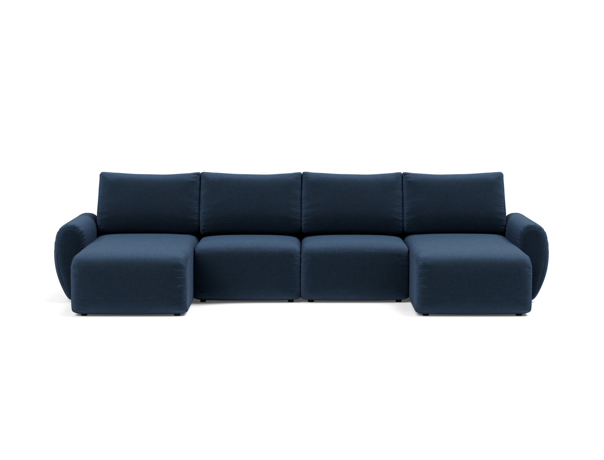 Schlafsofa Norum U-Form mit Curve-Armlehnen Chenille Esina 414-Indigo-Blue