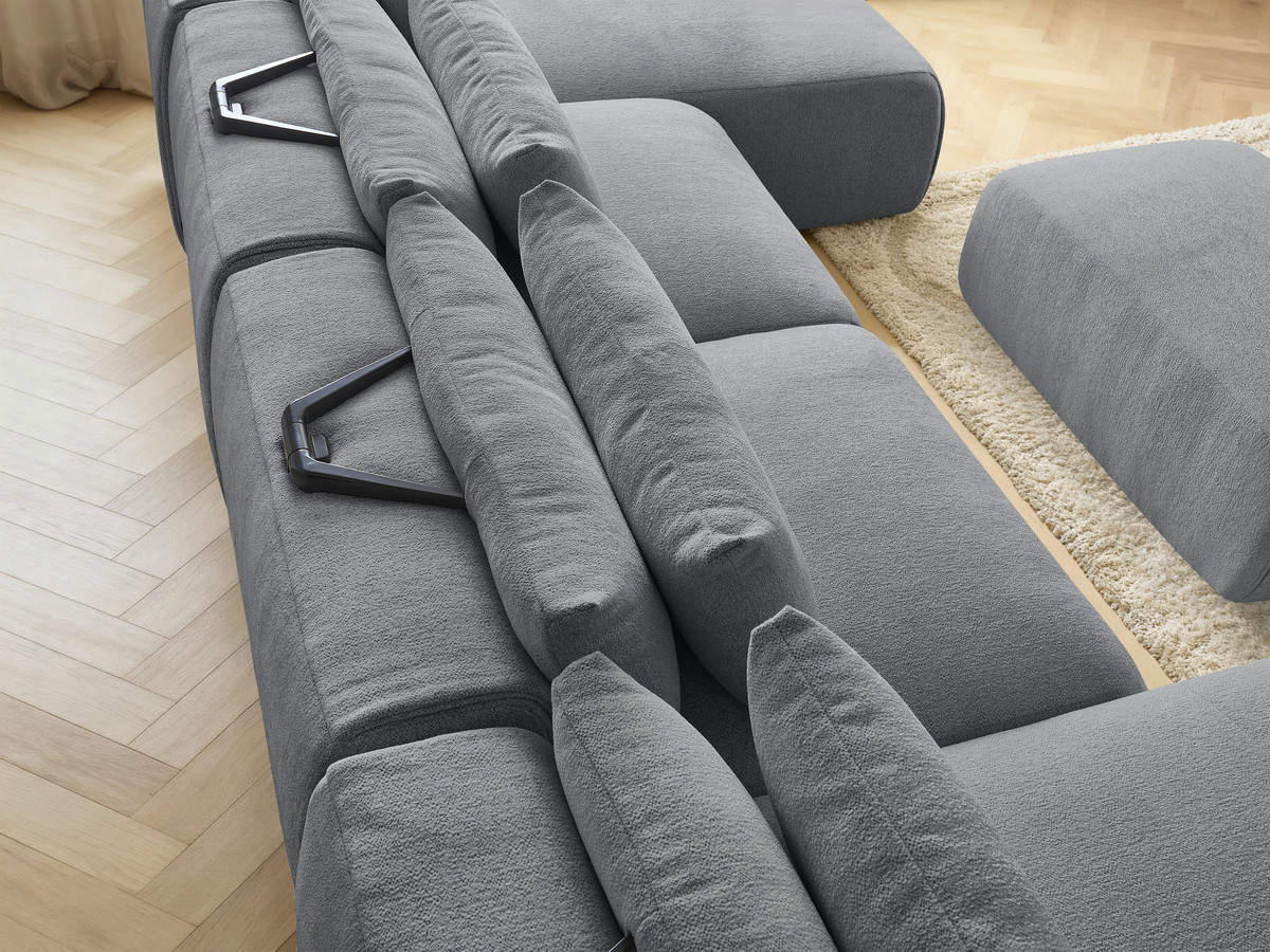 Bobochic Jana Wohnlandschaft mit kleinem Pouf Melange-Stoff Dunkelgrau
