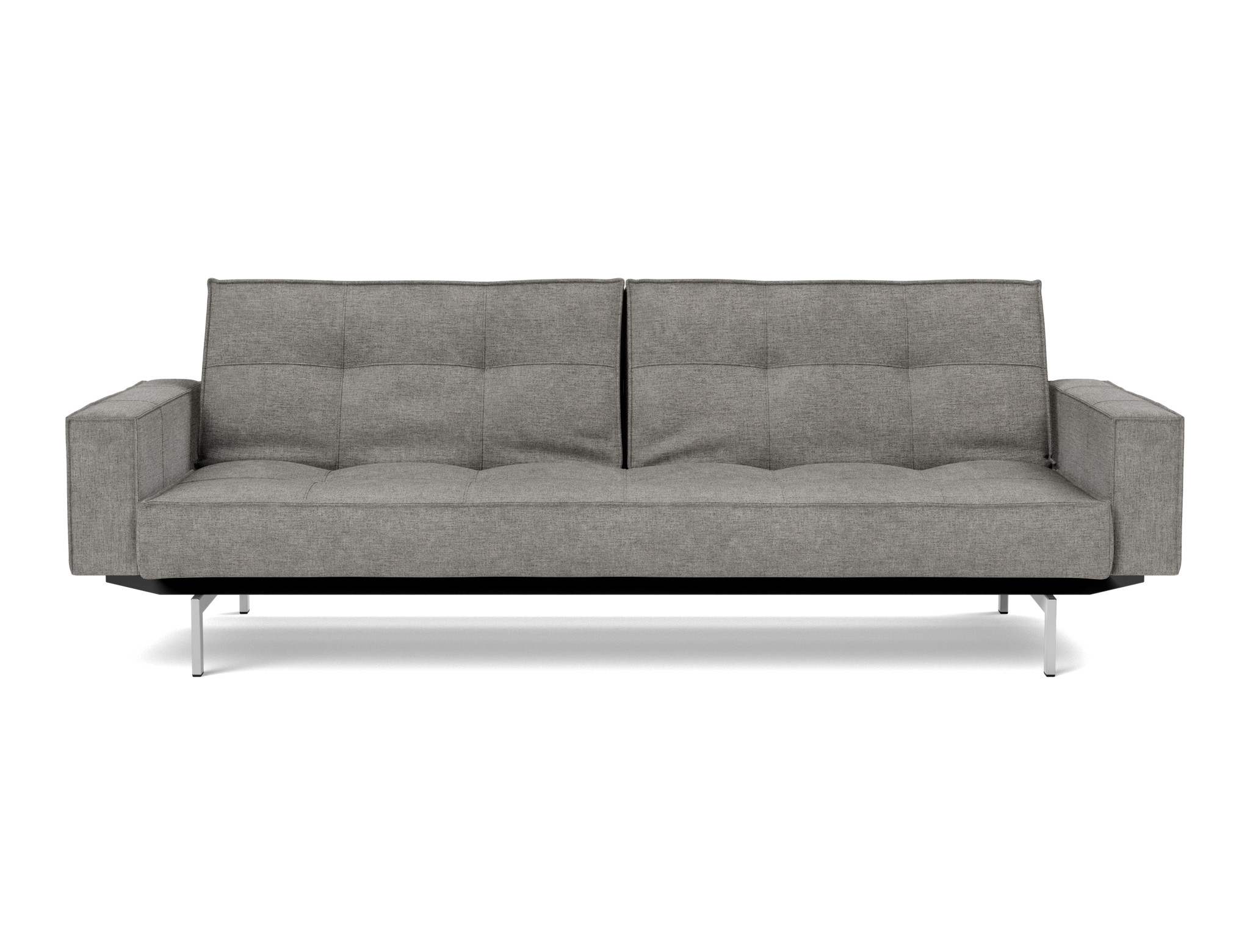 Schlafsofa Splitback mit Armlehnen Flachgewebe Avella 282-Warm-Grey Beine Chrom
