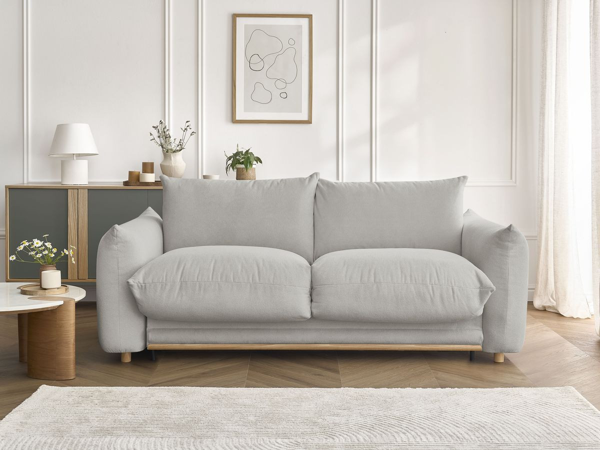 Bobochic Ernest Schlafsofa 3-Sitzer, Liegefläche 190 × 140 / 160 cm Stoff Hellgrau, Liegefläche 160 × 190 cm