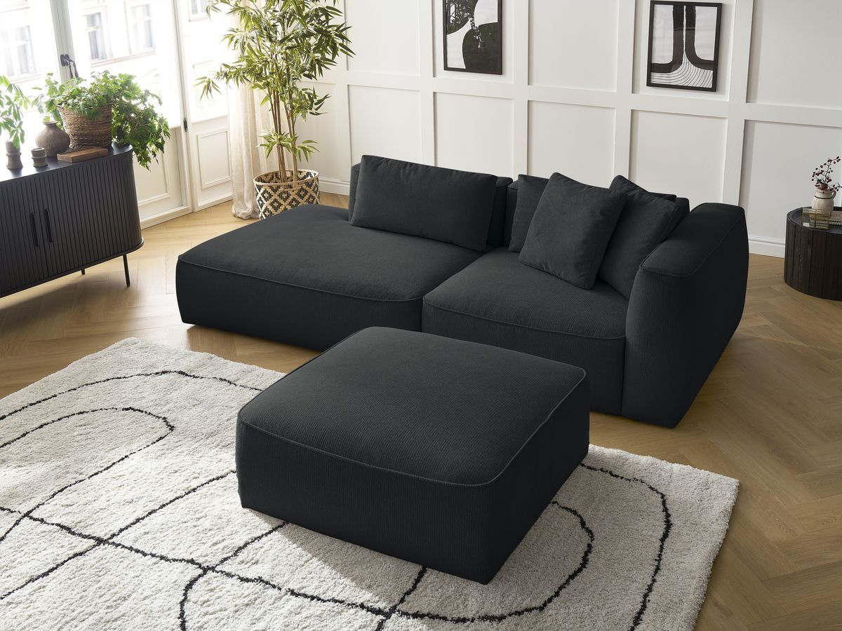 Bobochic Leopold Sofa 4-Sitzer mit Pouf Melange-Stoff Schwarz Armlehne rechts