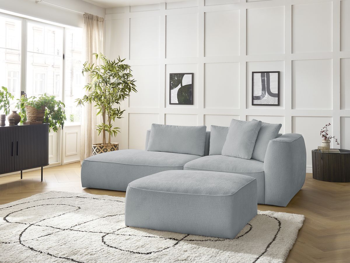 Bobochic Leopold Sofa 4-Sitzer mit Pouf Strukturstoff Hellgrau Armlehne rechts