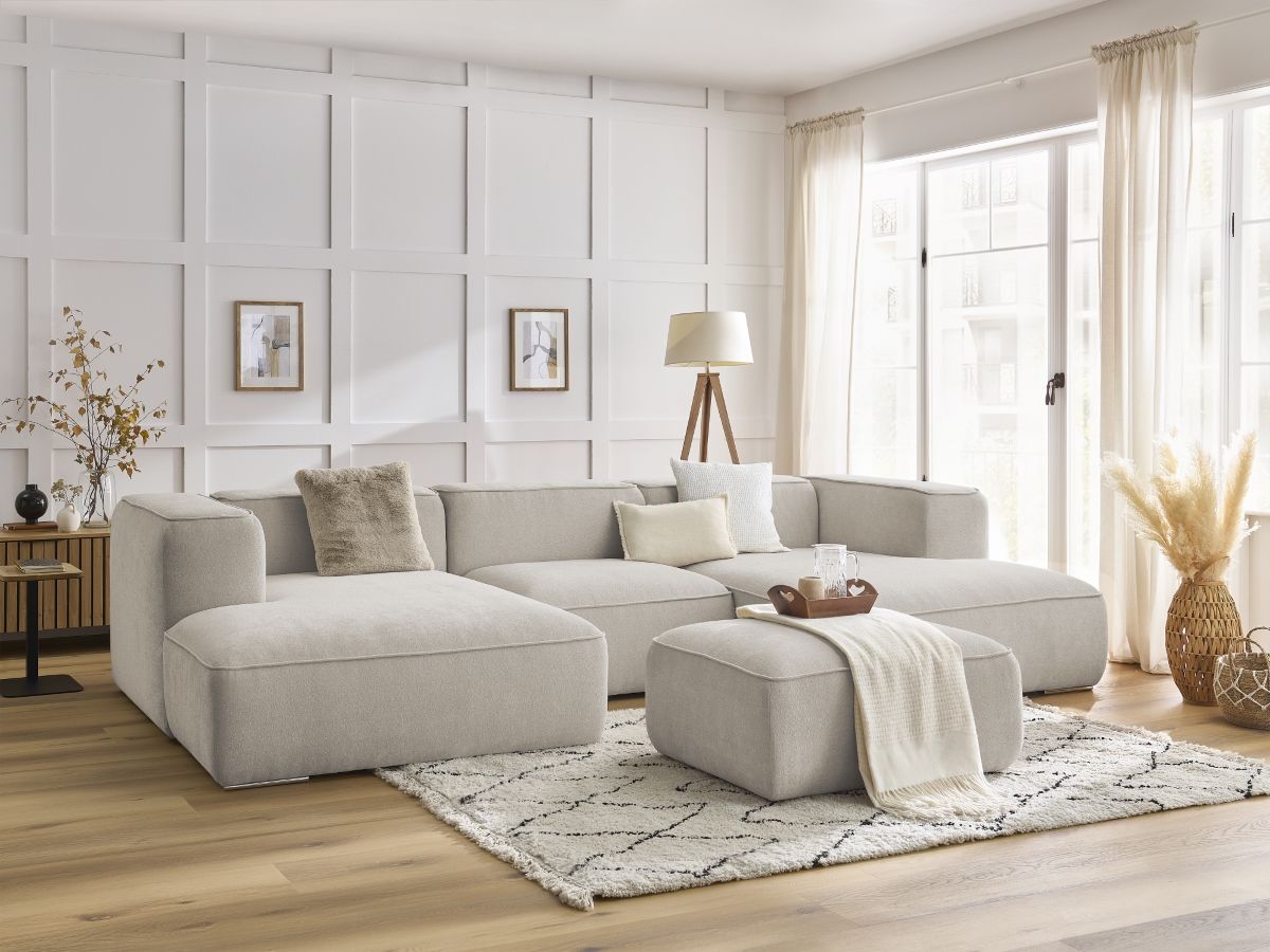 Bobochic Zephyr Wohnlandschaft mit Pouf Strukturstoff Beige