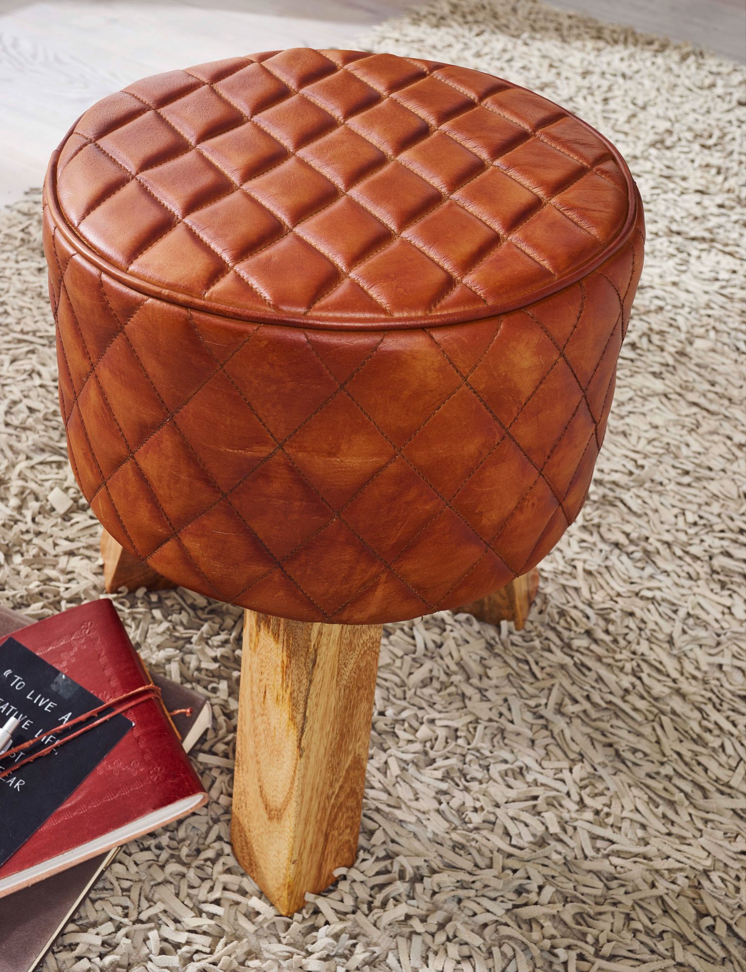 Sitzhocker Tistrup Echtleder Braun Ø 35 cm