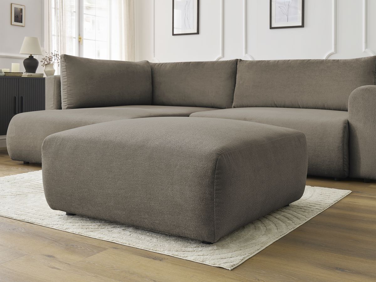 Bobochic Lucien Ecksofa mit Schlaffunktion und Bettkasten und Pouf 296 × 198 cm Stoff Taupe Ecke links