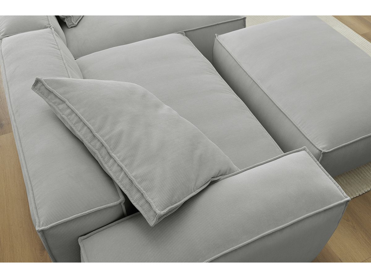 Bobochic Boheme Ecksofa mit Pouf Cordsamt Hellgrau