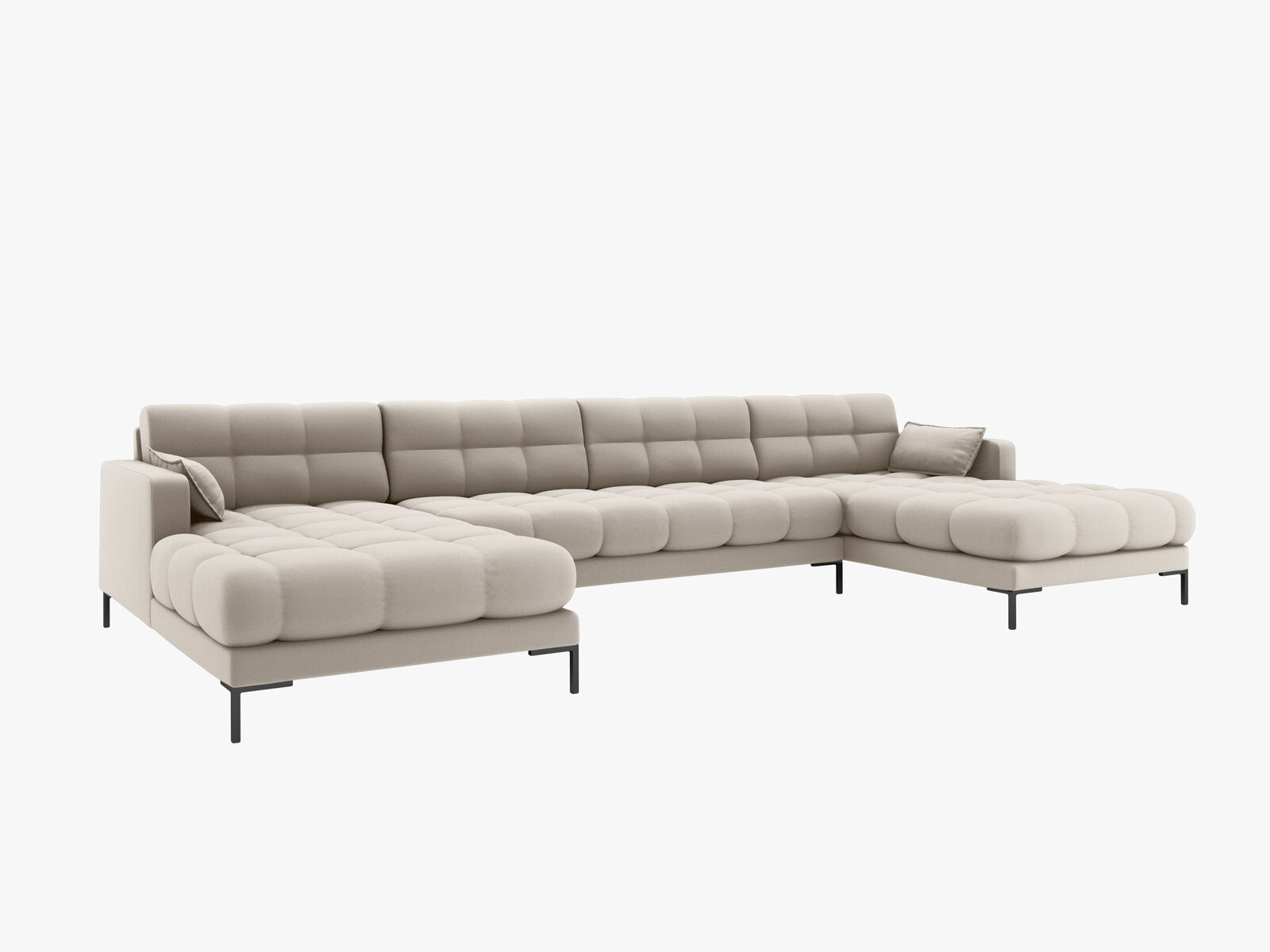 Micadoni Panorama-Sofa Mamaia 6-Sitzer Strukturierter Stoff Neve Beige schwarze Beine