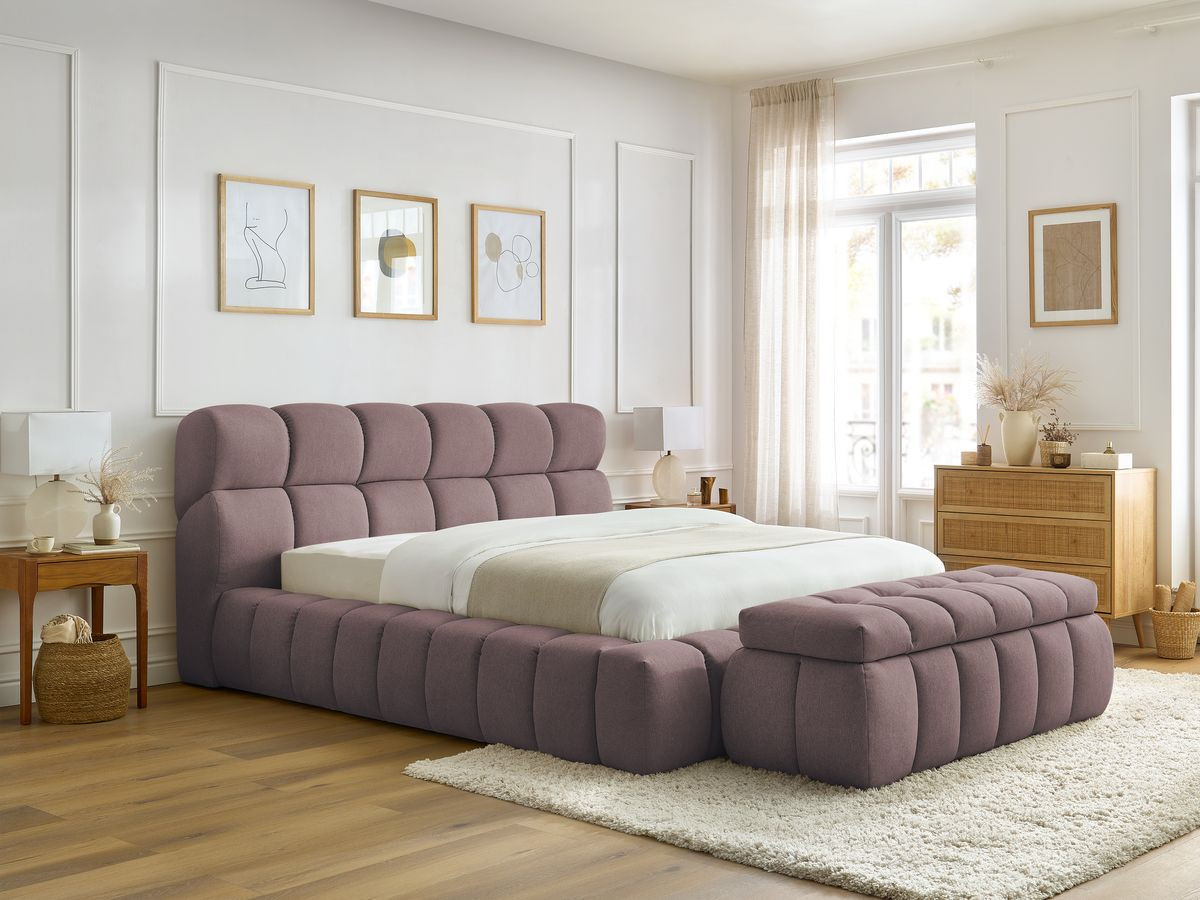Bobochic Mont-blanc Polsterbett mit Bettkasten mit Bettbank Stoff Rosa, Liegefläche 140 × 190 cm