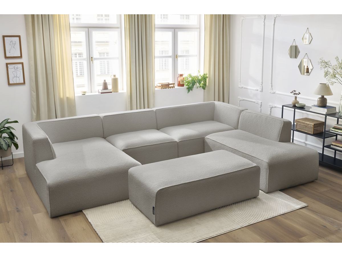Bobochic Megeve Wohnlandschaft mit Pouf Bouclé-Stoff Hellgrau Ecke links