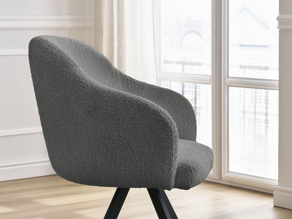 Bobochic Sophie Esszimmerstuhl mit Sternfuß Bouclé-Stoff Dunkelgrau