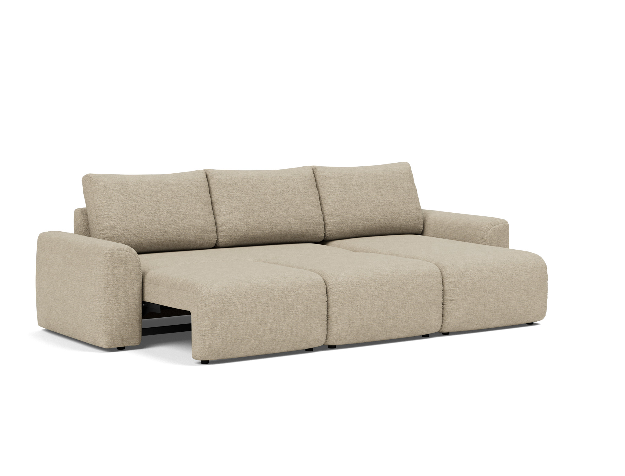 Schlafsofa Norum mit Chaiselongue und Chunky-Armlehnen Strukturierter Stoff Taura 356-Sand