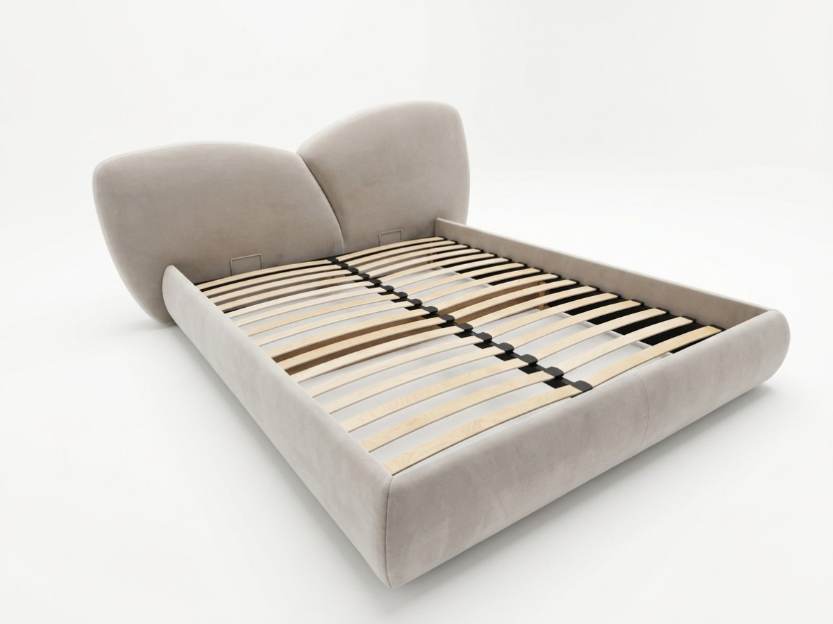 Bobochic Danae Polsterbett Samt Beige, Liegefläche 140 × 190 cm