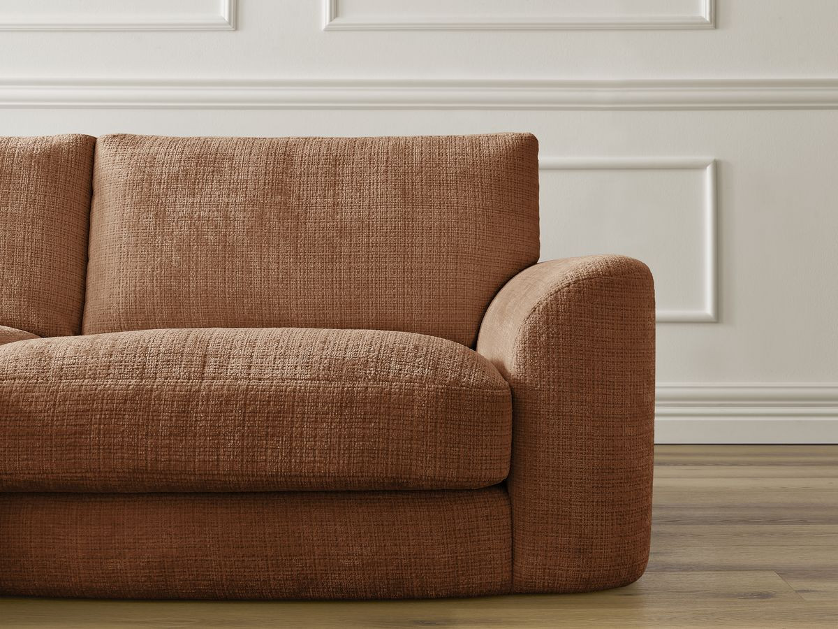 Bobochic Leonore Ecksofa mit Pouf Strukturstoff Orange Ecke links