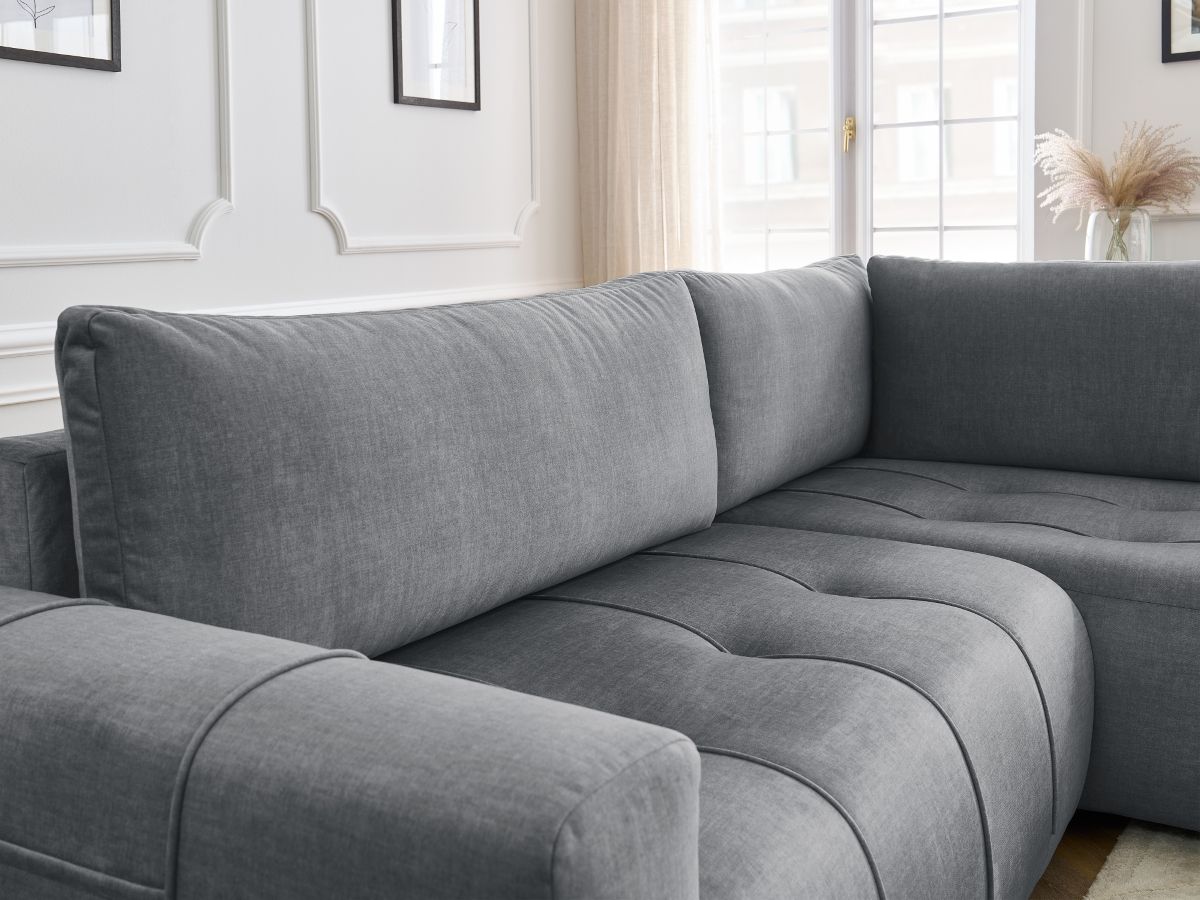 Bobochic Arsene Ecksofa mit Schlaffunktion und Bettkasten 277 × 200 cm Samt Dunkelgrau Ecke rechts