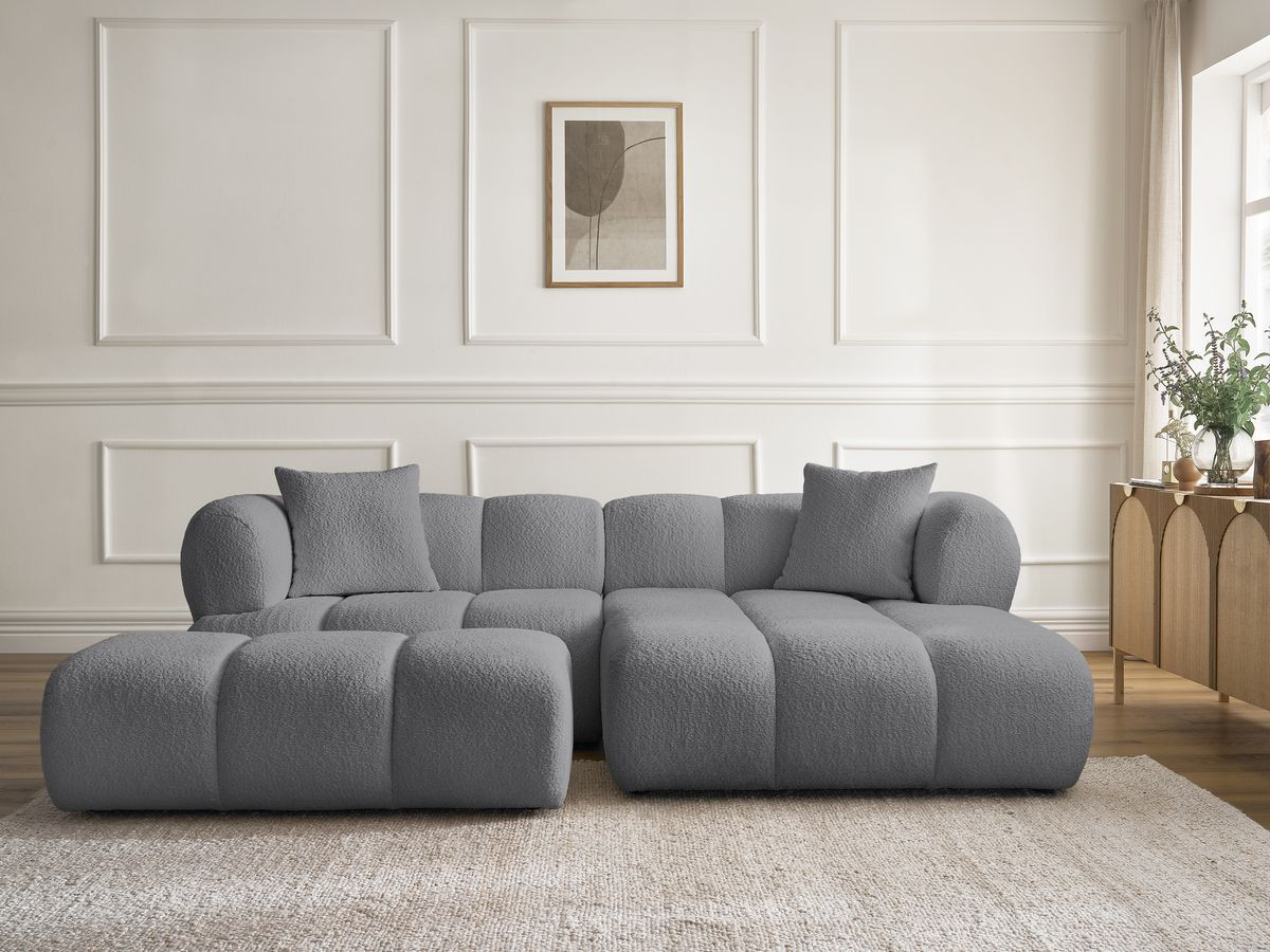 Bobochic Pamira Ecksofa mit Pouf Bouclé-Stoff Dunkelgrau Ecke rechts