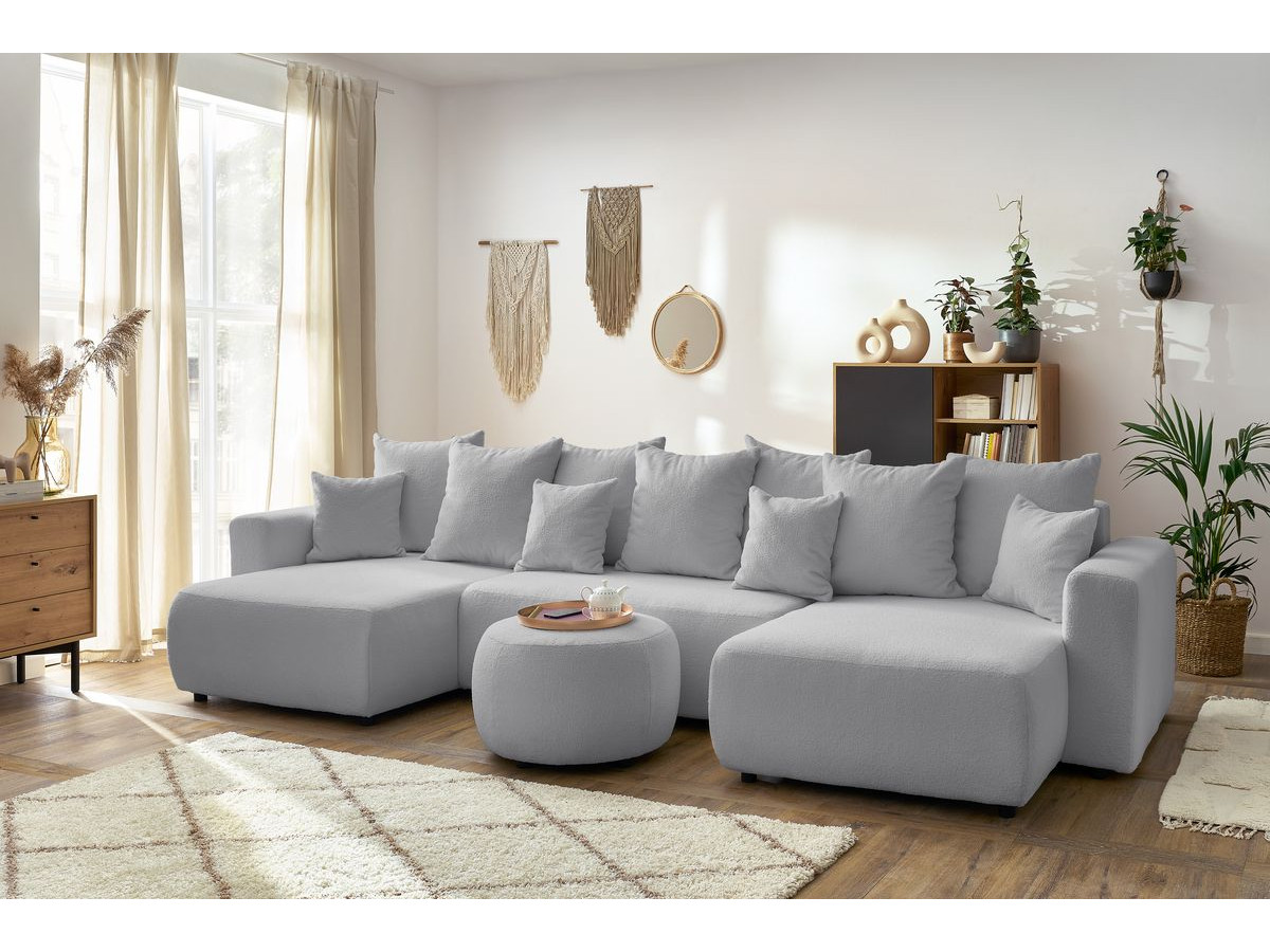 Bobochic Envy Wohnlandschaft mit rundem Pouf Bouclé-Stoff Hellgrau
