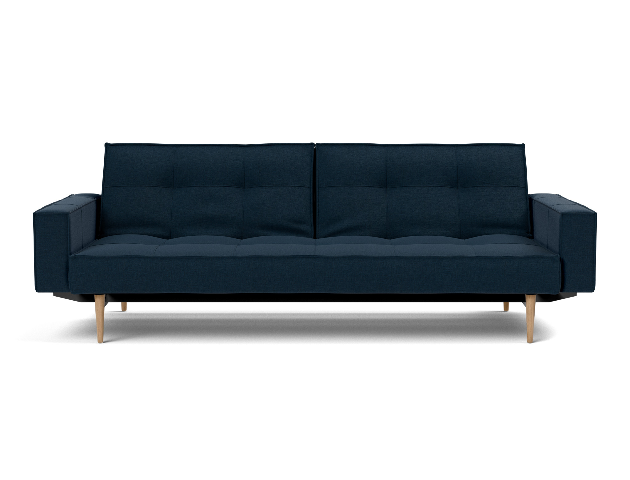 Schlafsofa Splitback mit Armlehnen Flachgewebe Mixed Dance 528-Blue Beine Styletto Eiche hell
