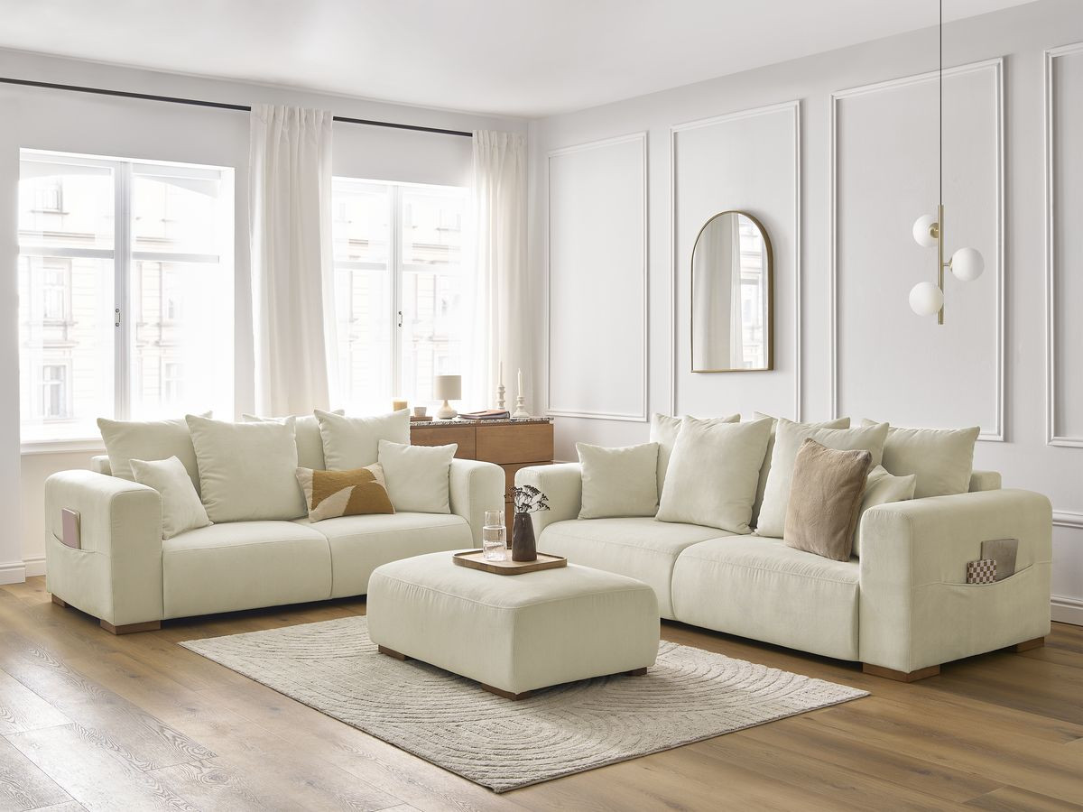 Bobochic Sidonie Sofa 6-Sitzer mit Pouf Cordsamt Beige
