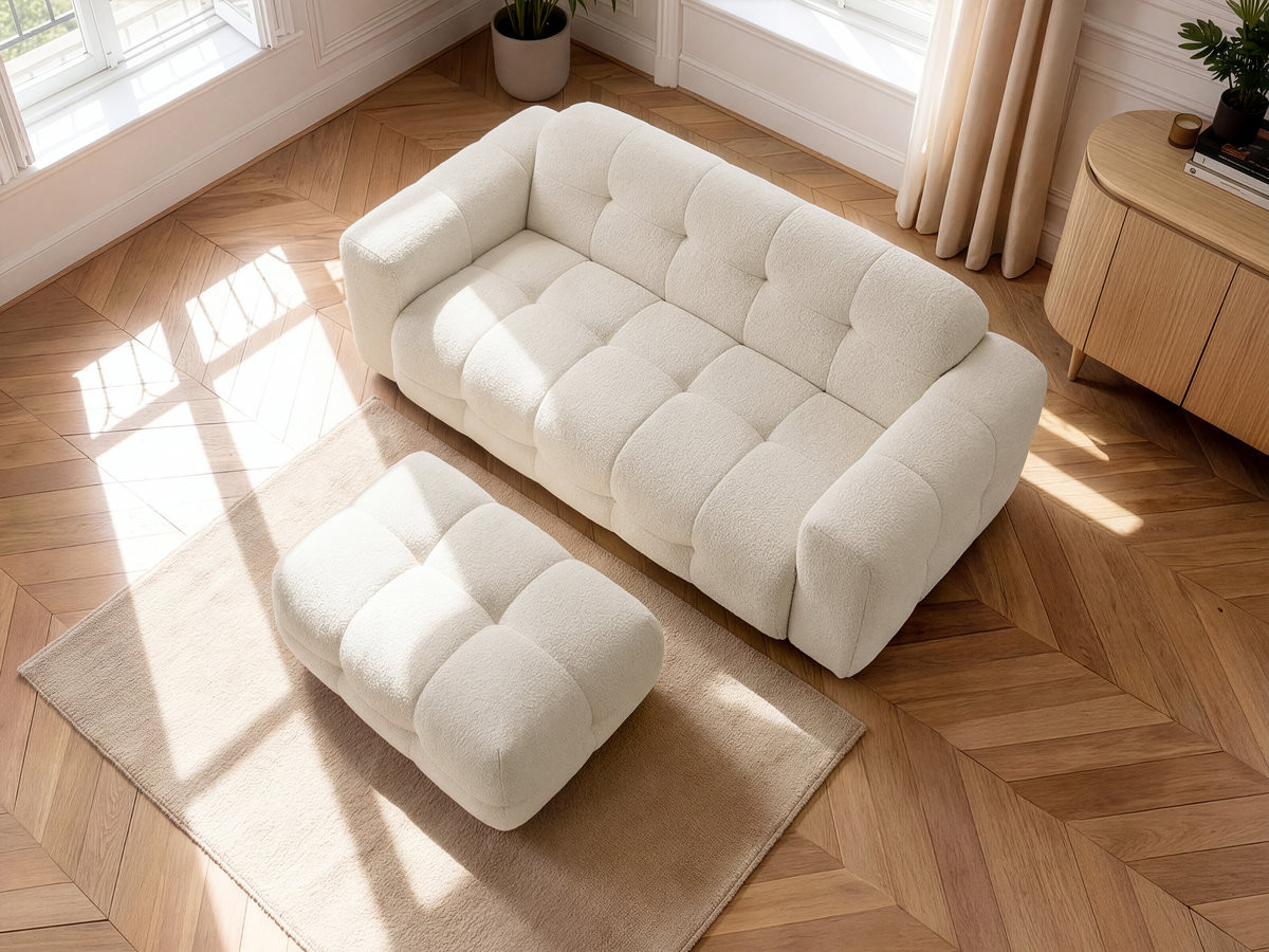 Bobochic Laura Sofa 3-Sitzer mit kleinem Pouf Melange-Stoff Beige