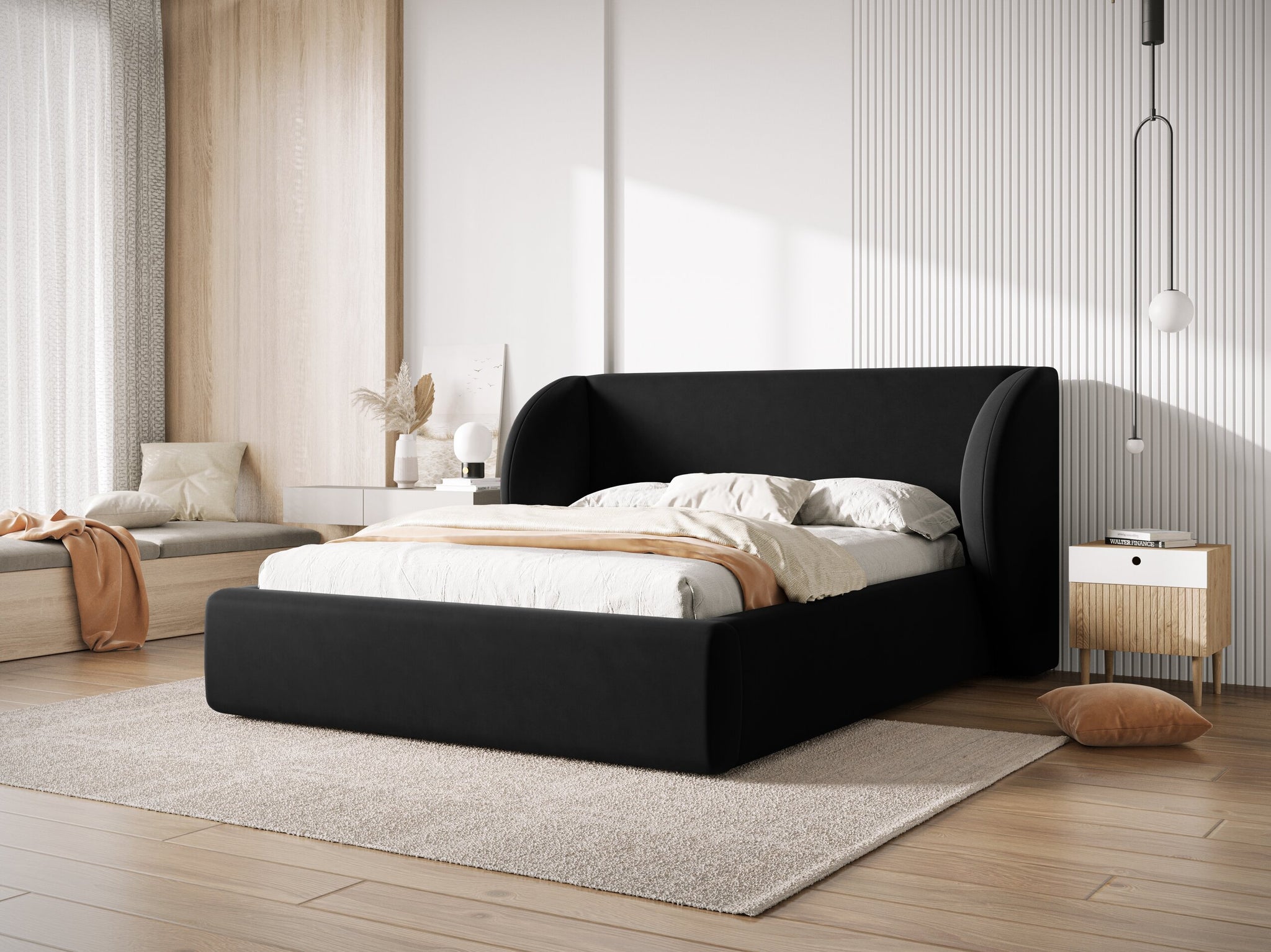 Micadoni Polsterbett Miley Samt Bluvel Schwarz 140x200