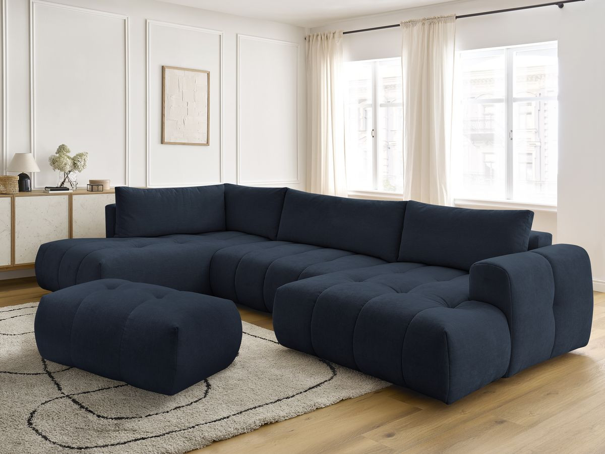 Bobochic Fuji Wohnlandschaft mit Pouf Stoff Dunkelblau Ecke rechts