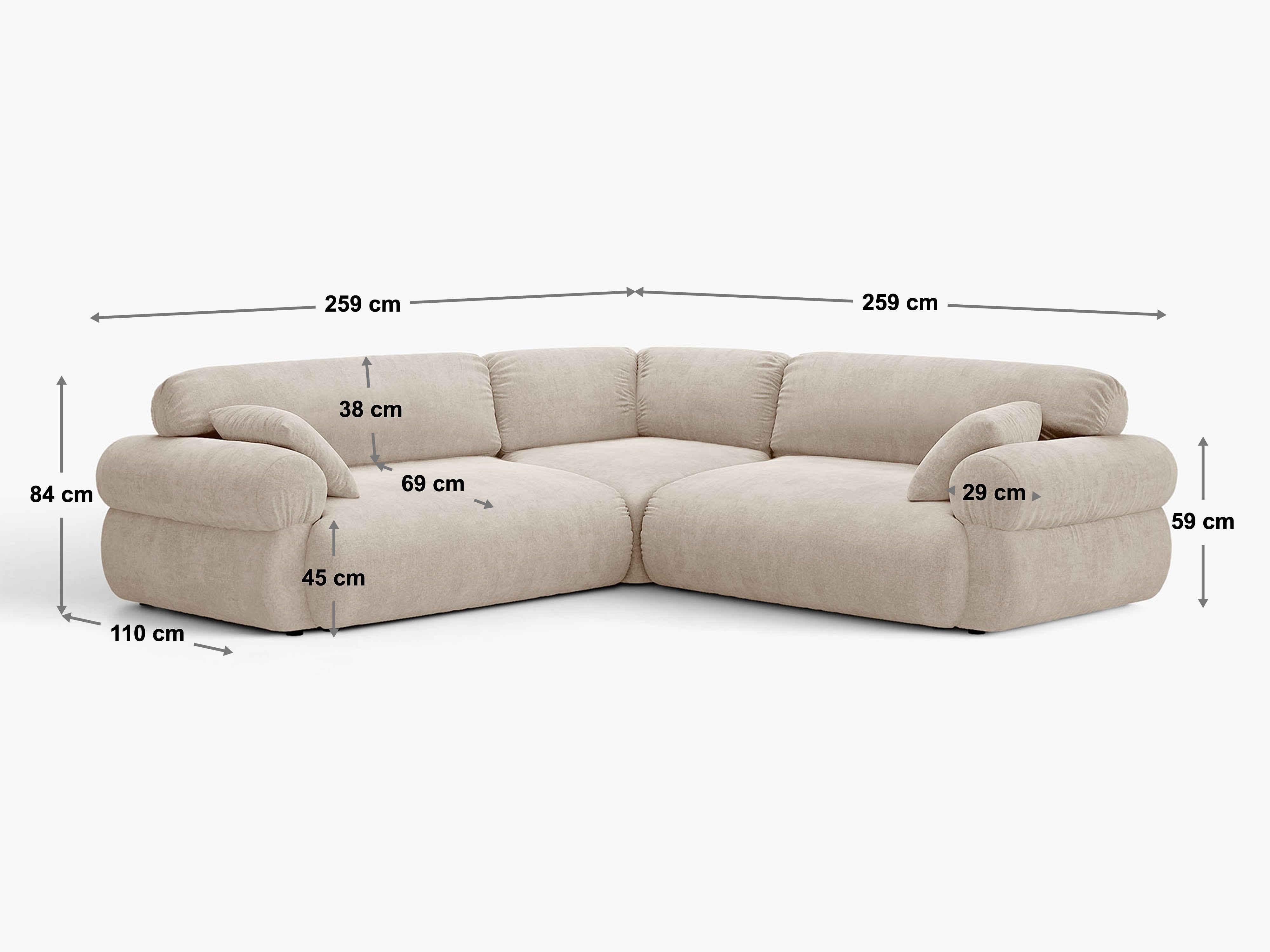Micadoni Ophelia Symmetrisches Ecksofa Samt Salvador Beige