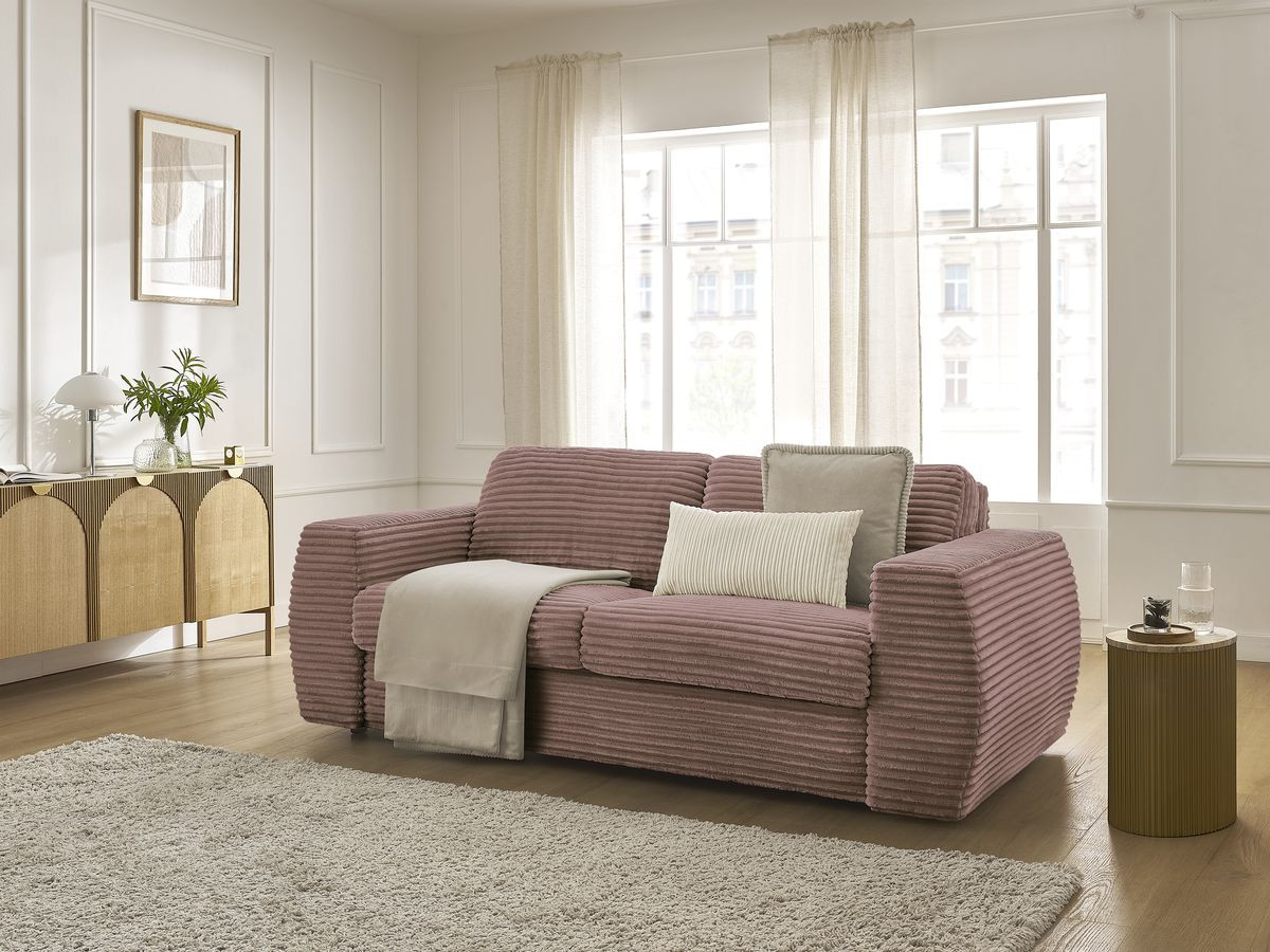 Bobochic Hugo Schlafsofa 3-Sitzer Cordsamt Rosa, Liegefläche 140 × 190 cm