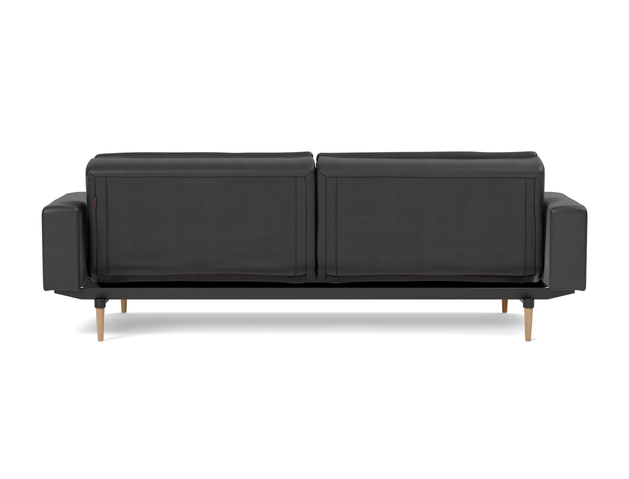 Schlafsofa Dublexo mit Armlehnen Lederoptik Faunal 550-Black Beine Styletto Eiche hell