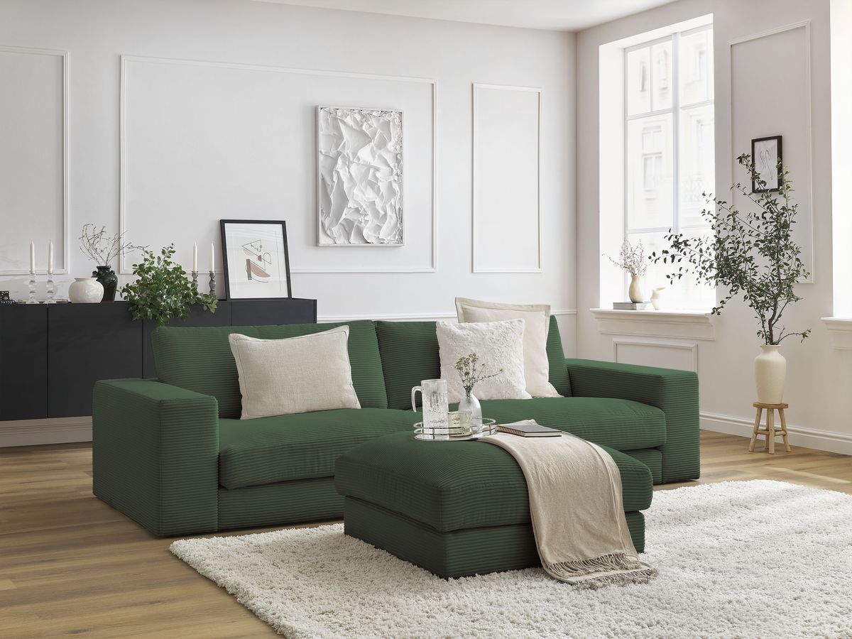 Bobochic Leonard Sofa 4-Sitzer mit Pouf 234 × 109 cm Cordsamt Dunkelgrün