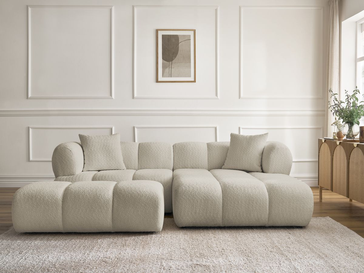 Bobochic Pamira Ecksofa mit Pouf Bouclé-Stoff Beige Ecke rechts