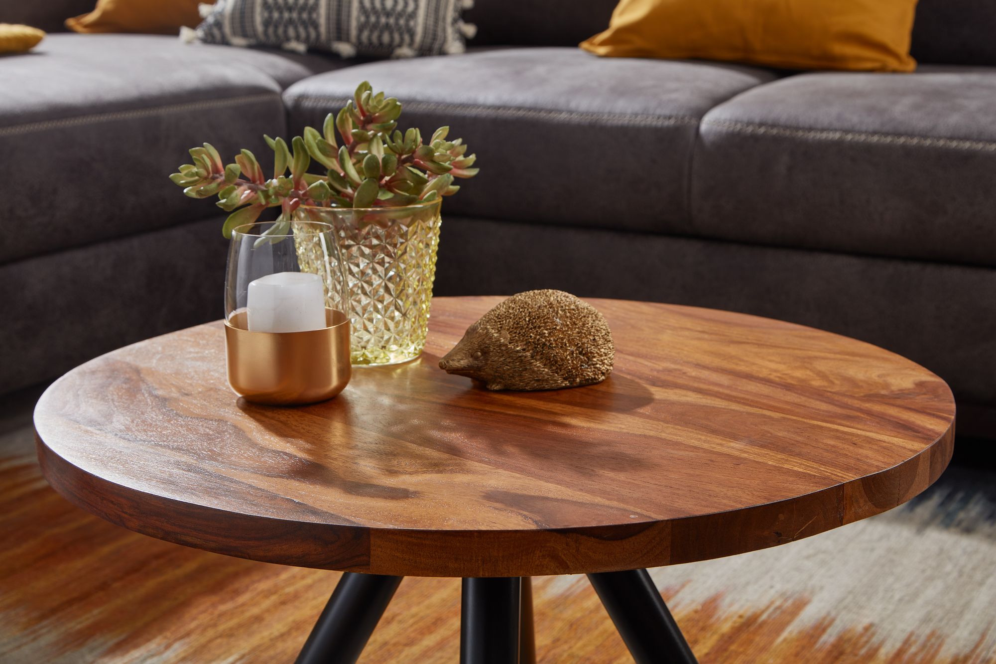 Couchtisch Njardvik Sheesham Massivholz Ø 60 cm