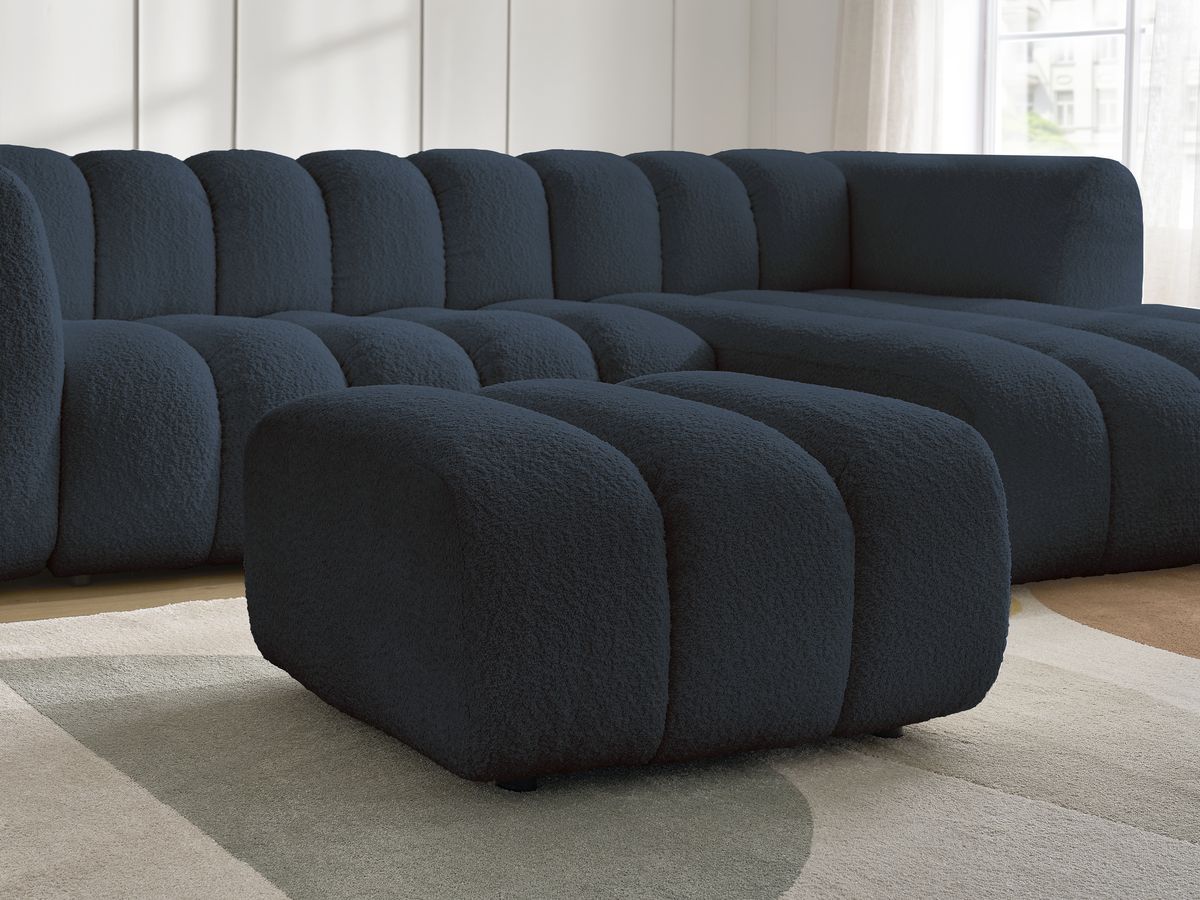 Bobochic Talia Ecksofa mit Pouf Bouclé-Stoff Dunkelblau Ecke rechts